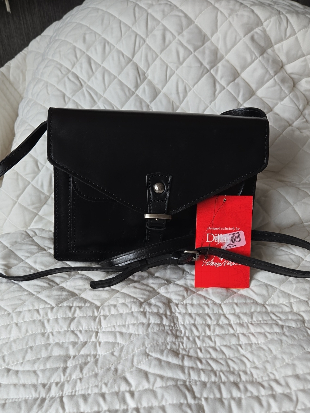 Patricia Nash Black Leather Envelope Crossbody with Back Pocket